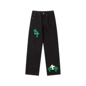 Blugi Chrome Hearts Cross cu patch-uri verzi și albe