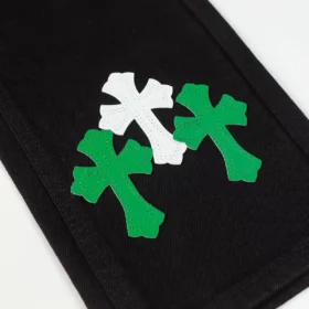 Blugi Chrome Hearts Cross cu patch-uri verzi și albe