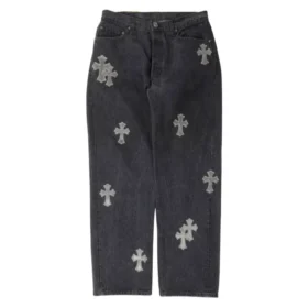 Blugi Chrome Hearts cu Cross Patch cu cruce din păr de ponei