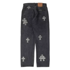Blugi Chrome Hearts cu Cross Patch cu cruce din păr de ponei