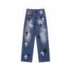 Blugi Chrome Hearts cu Cross Patches, negri și cyan Blugi Chrome Hearts cu Cross Patches, negri și cyan