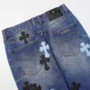 Blugi Chrome Hearts cu Cross Patches, negri și cyan Blugi Chrome Hearts cu Cross Patches, negri și cyan