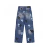 Blugi Chrome Hearts cu Cross Patches, negri și cyan Blugi Chrome Hearts cu Cross Patches, negri și cyan