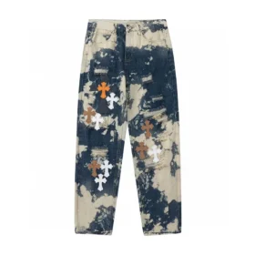 Blugi Chrome Hearts Tie Dye multicolori cu cruce
