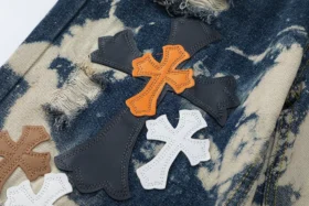 Blugi Chrome Hearts Tie Dye multicolori cu cruce