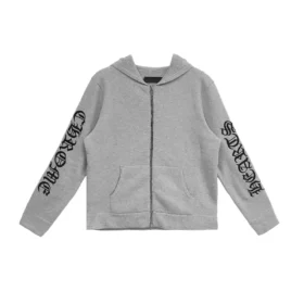Hanorace cu glugă și fermoar Chrome Hearts din cașmir brodat, gri