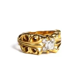 Inel Double Floral din aur de 22K cu 5 diamante
