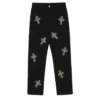 Pantaloni Chrome Hearts cu cruce din strasuri Pantaloni Chrome Hearts cu cruce din strasuri