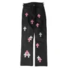 Pantaloni din piele cu Cross Patch la genunchi Chrome Hearts Fleur Pantaloni din piele cu Cross Patch la genunchi Chrome Hearts Fleur
