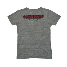 Tricou Chrome Hearts cu guler în V și imprimeu pe spate, gri/roșu